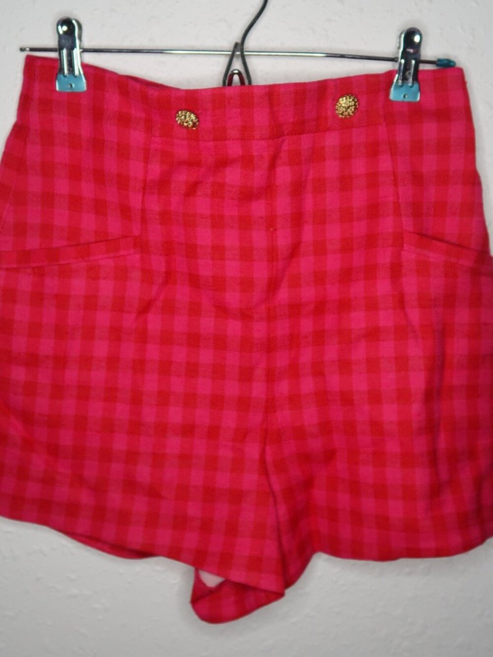 Zara Red and Pink Gingham Plaid High Waisted Shorts